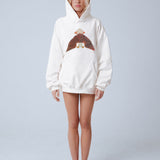 UPSIDE DOWN DOUBLE HEADED EAGLE HOODED SWEATSHIRT IN SNOW WHITE