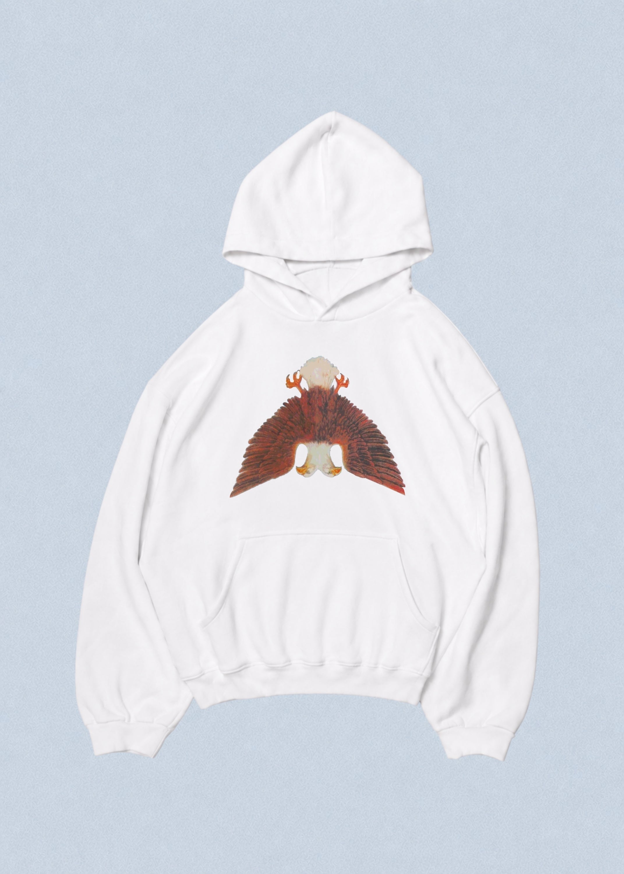 UPSIDE DOWN DOUBLE HEADED EAGLE HOODED SWEATSHIRT IN SNOW WHITE