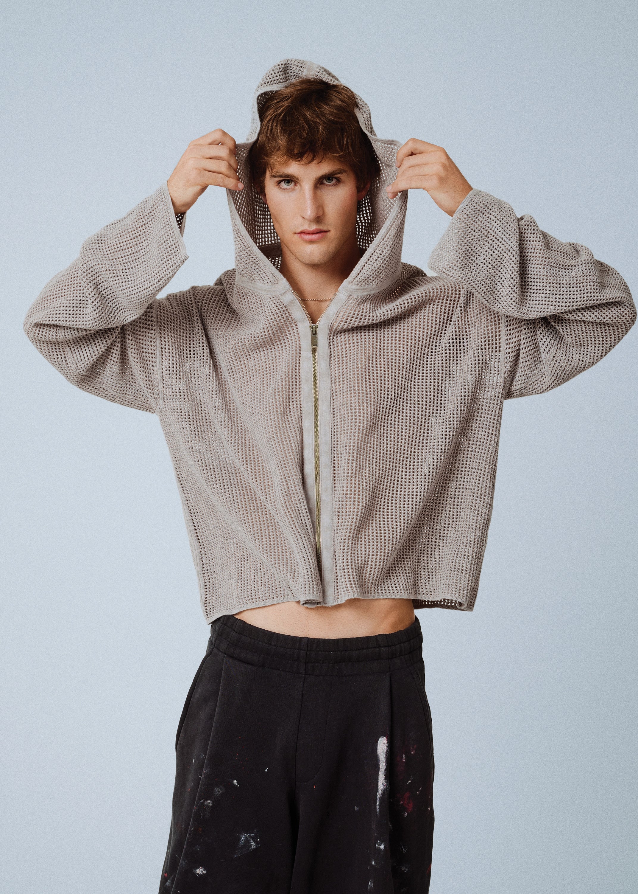 KNIGHT TEMPLAR KNIT ZIP-UP HOODIE IN STONE