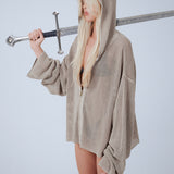 KNIGHT TEMPLAR KNIT ZIP-UP HOODIE IN STONE
