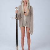 KNIGHT TEMPLAR KNIT ZIP-UP HOODIE IN STONE